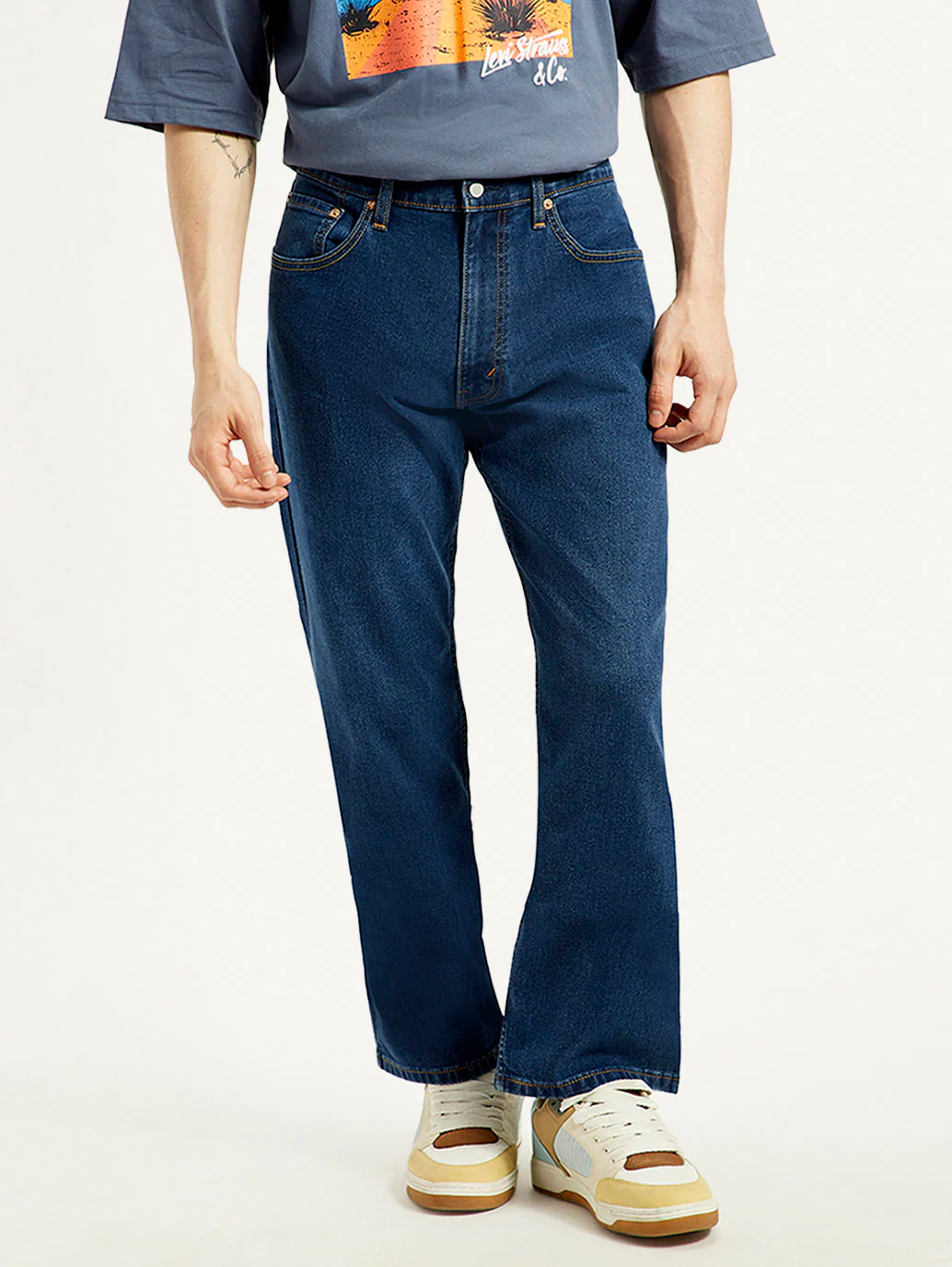 Men's 555 Dark Indigo Relaxed Straight Fit Mid Rise Jeans - Image 7