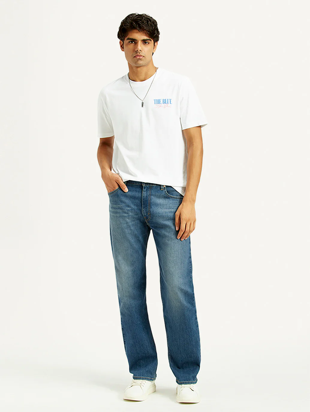 Men's 555 Med Indigo Relaxed Straight Fit Mid Rise Jeans