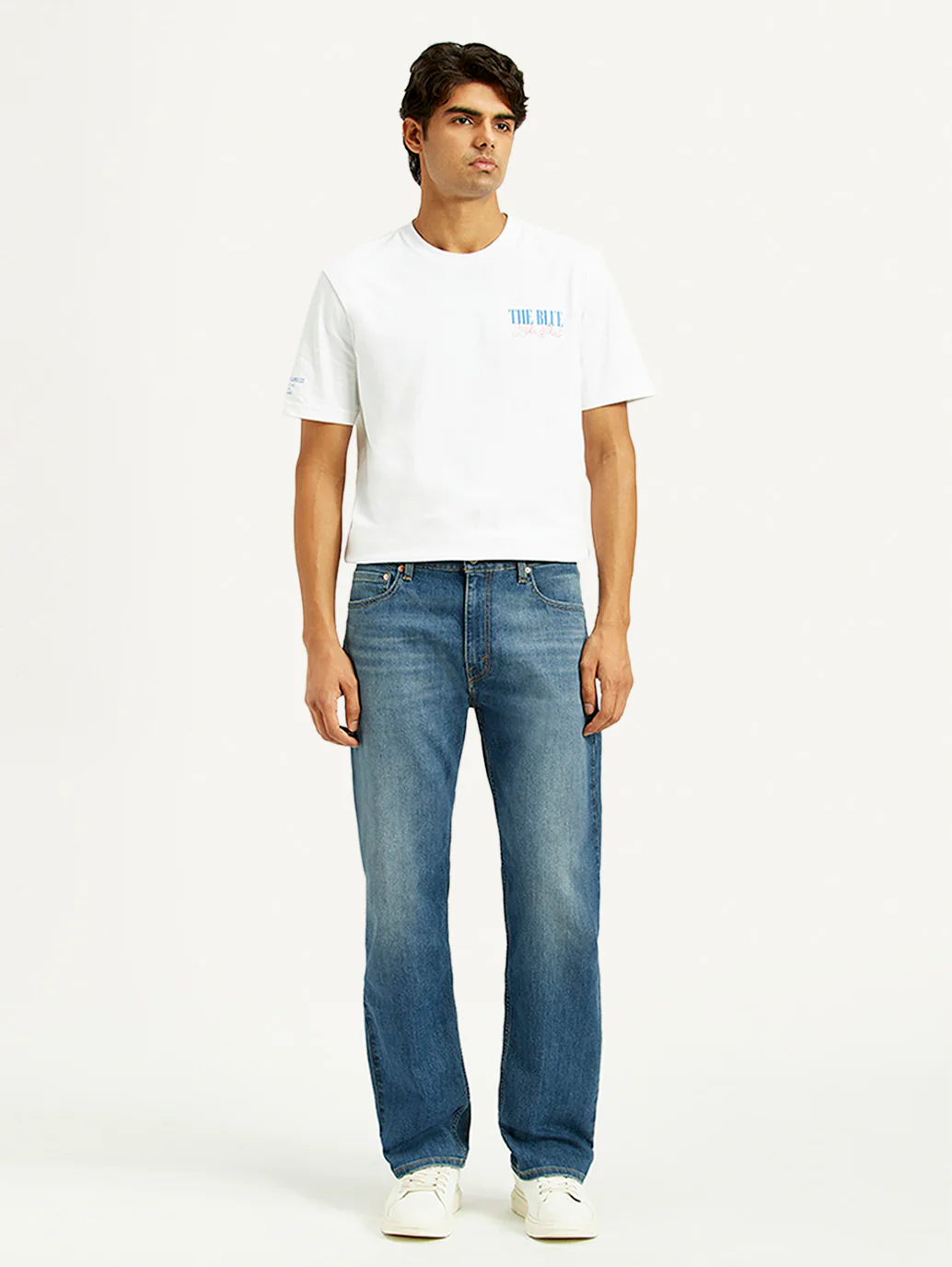 Men's 555 Med Indigo Relaxed Straight Fit Mid Rise Jeans - Image 2