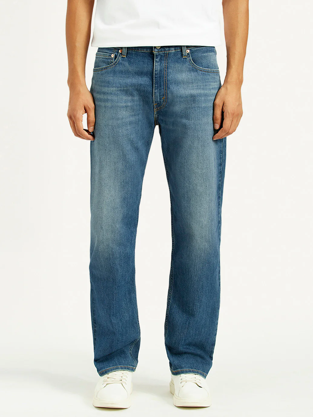 Men's 555 Med Indigo Relaxed Straight Fit Mid Rise Jeans - Image 3