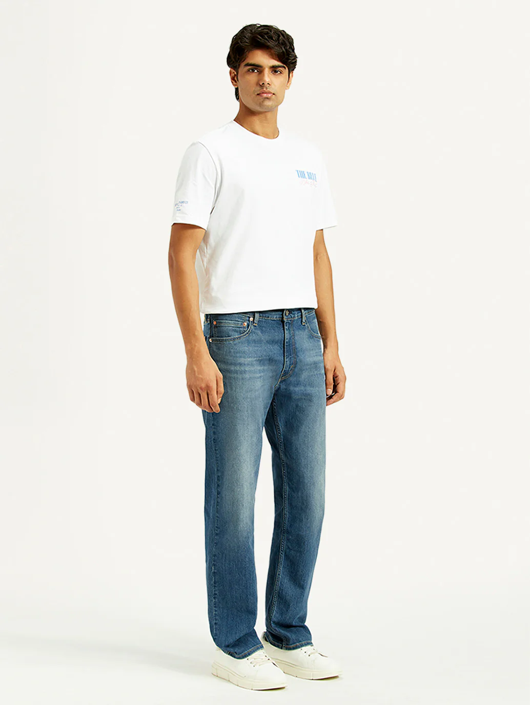 Men's 555 Med Indigo Relaxed Straight Fit Mid Rise Jeans - Image 7