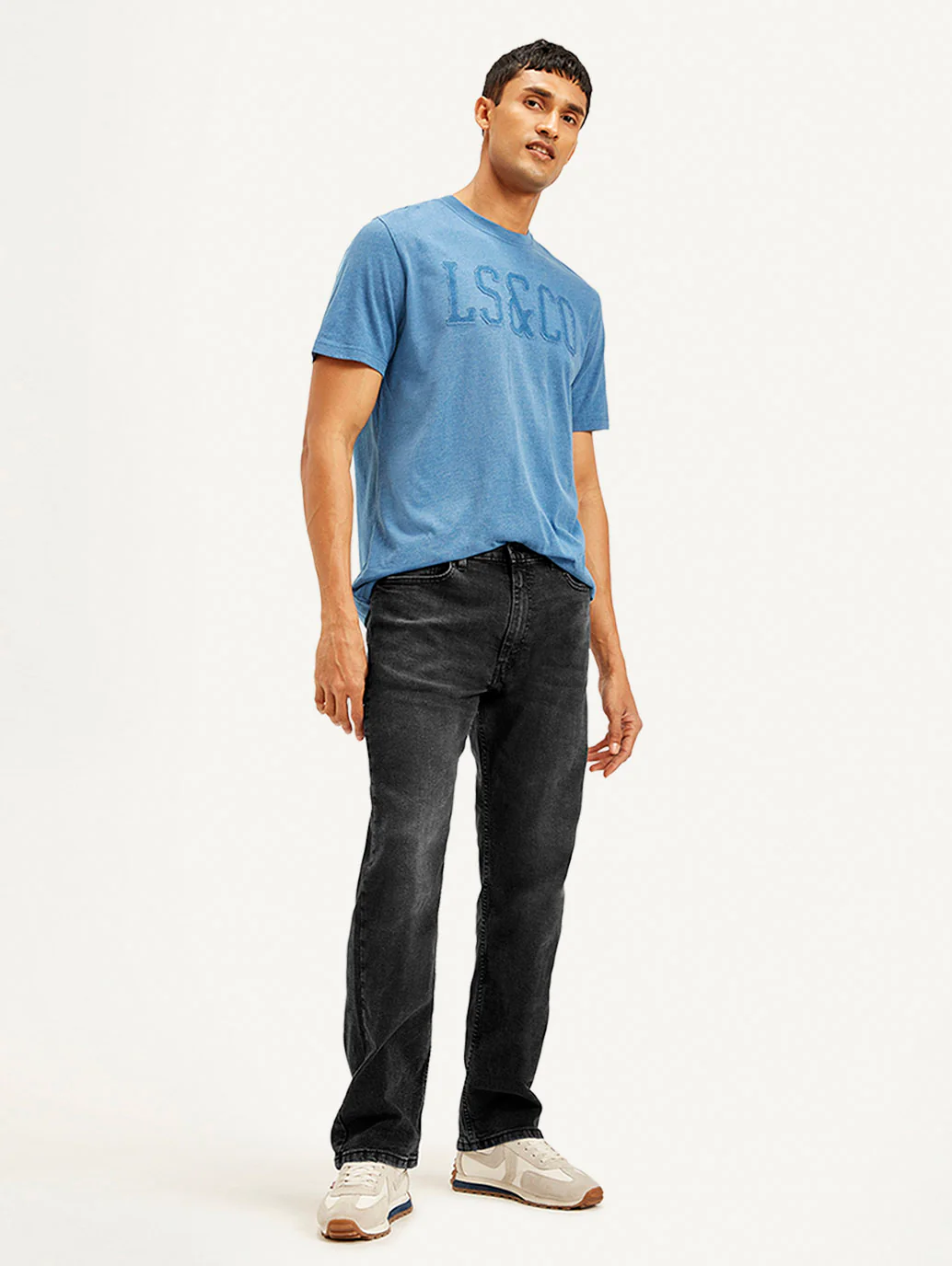 Men's 555 Black Relaxed Straight Fit Mid Rise Jeans - Image 3