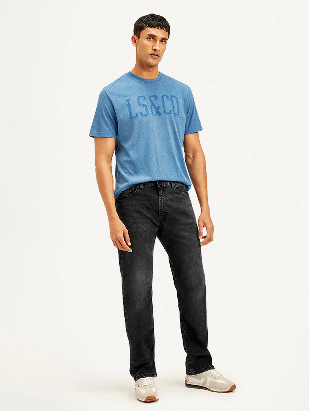 Men's 555 Black Relaxed Straight Fit Mid Rise Jeans - Image 5