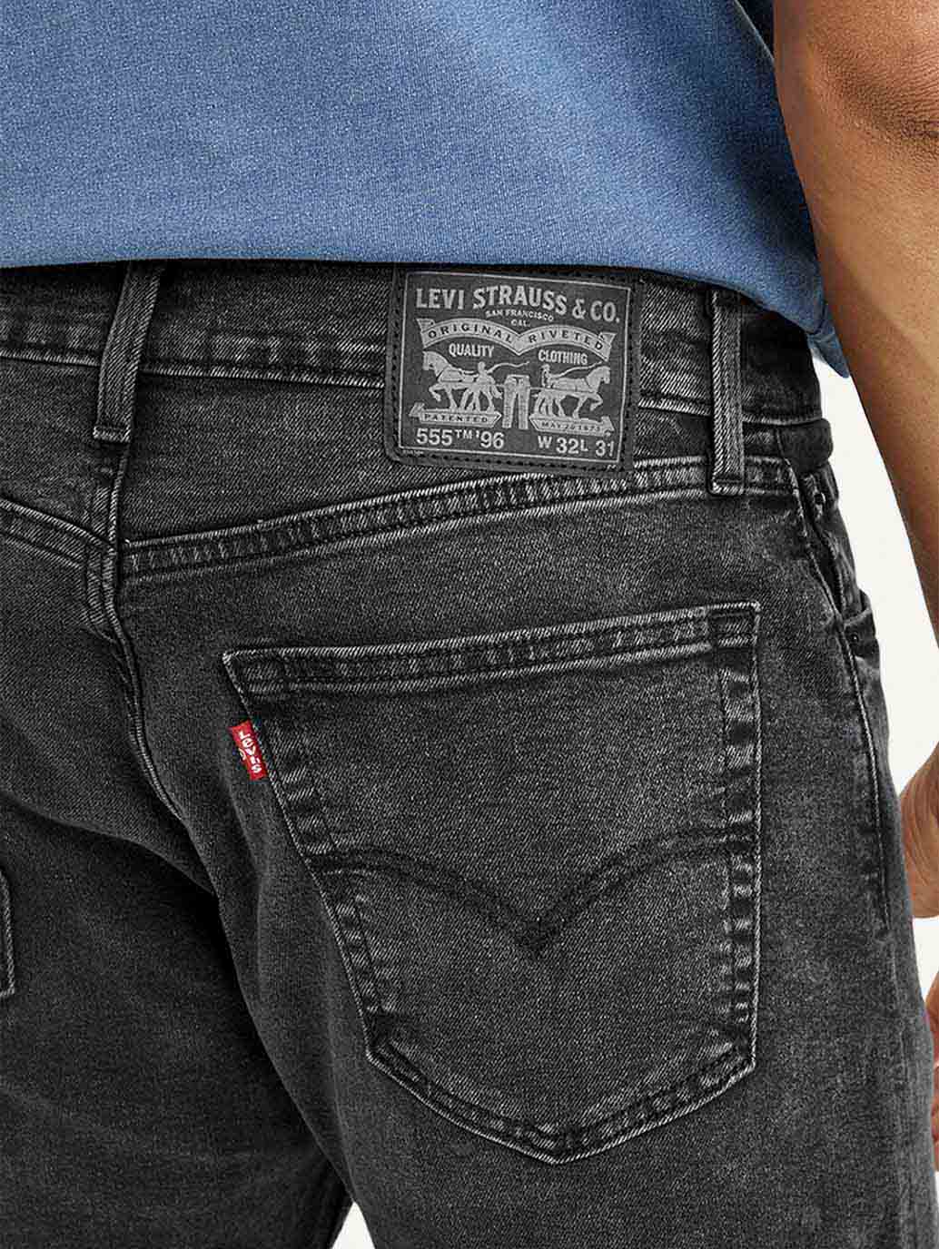 Men's 555 Black Relaxed Straight Fit Mid Rise Jeans - Image 7