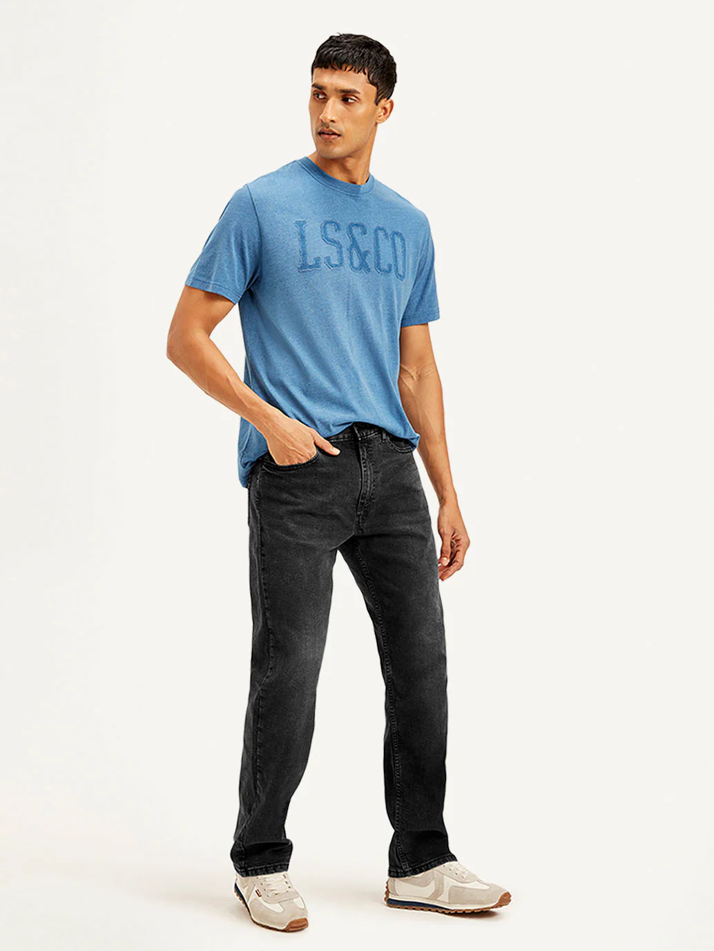 Men's 555 Black Relaxed Straight Fit Mid Rise Jeans - Image 8