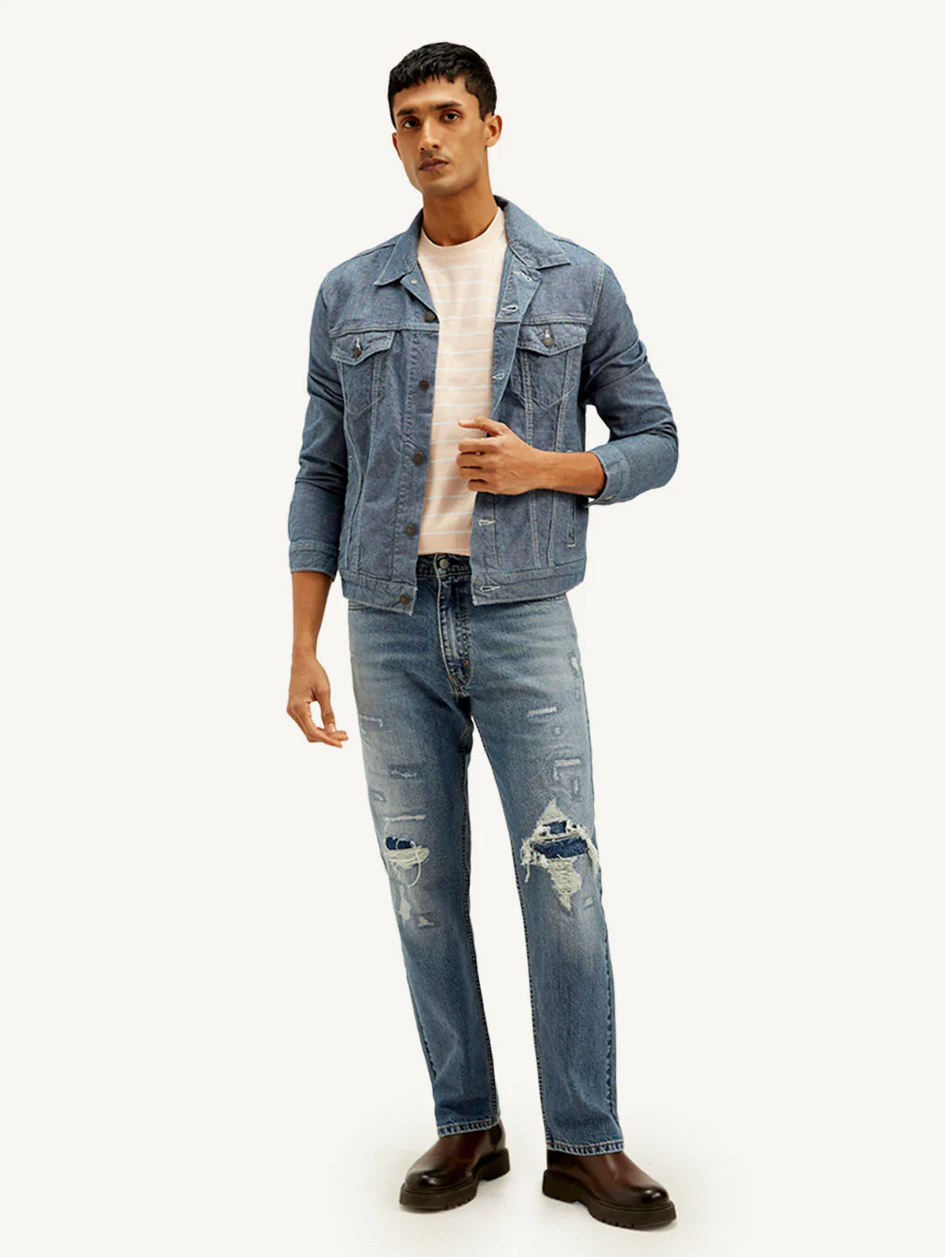 Men's 555 Blue Relaxed Straight Fit Mid Rise Jeans - Image 3
