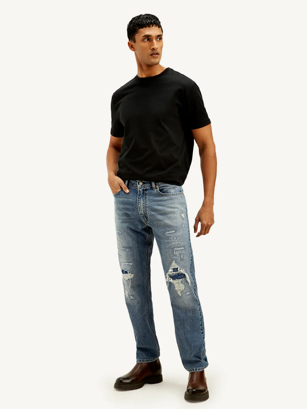 Men's 555 Blue Relaxed Straight Fit Mid Rise Jeans - Image 8
