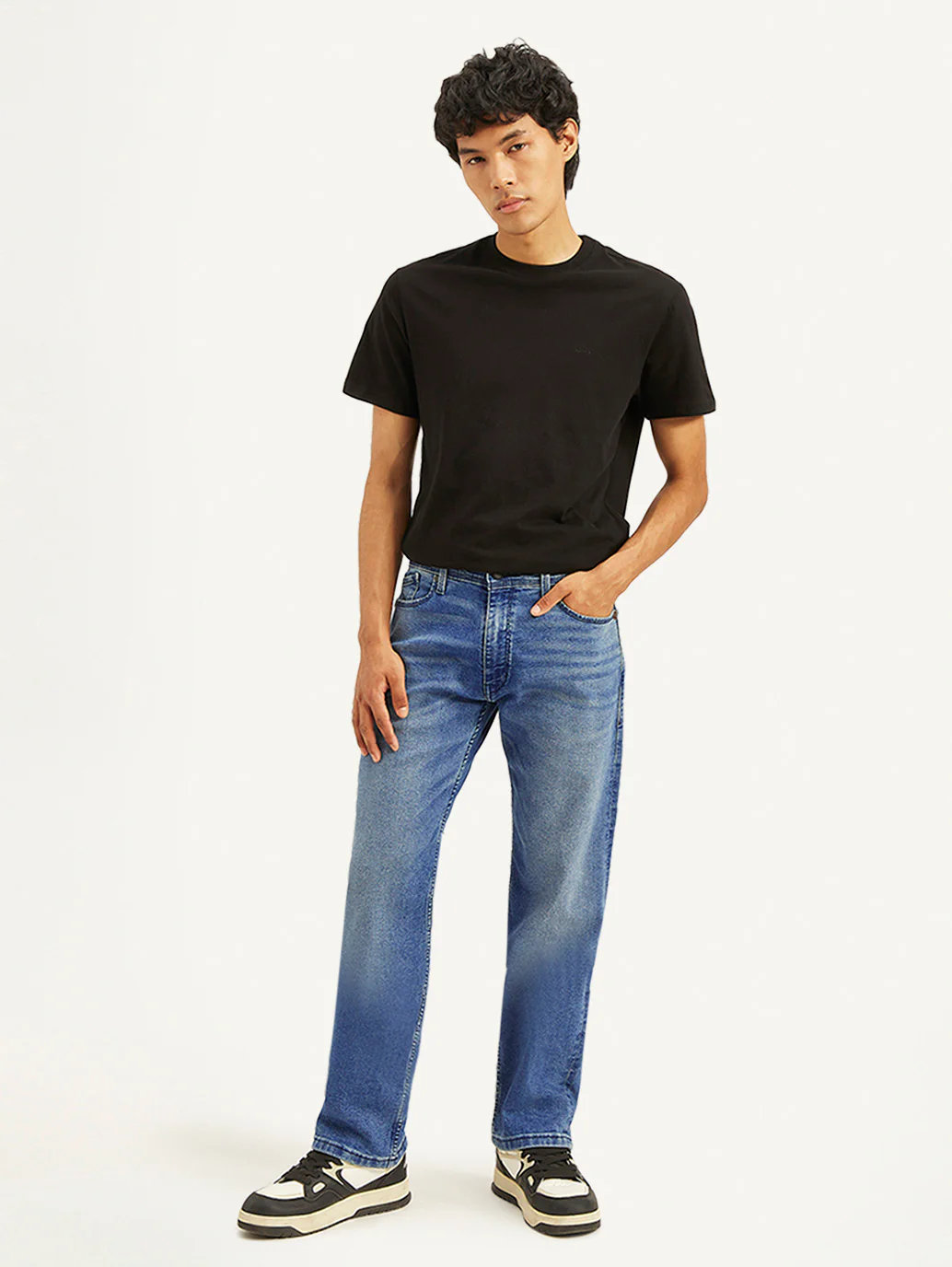 Men's 555 Blue Relaxed Straight Fit Mid Rise Jeans - Image 5