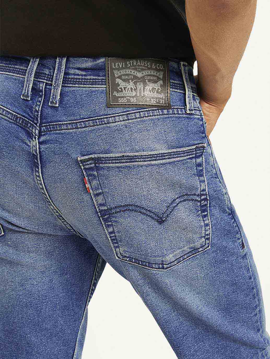 Men's 555 Blue Relaxed Straight Fit Mid Rise Jeans - Image 7