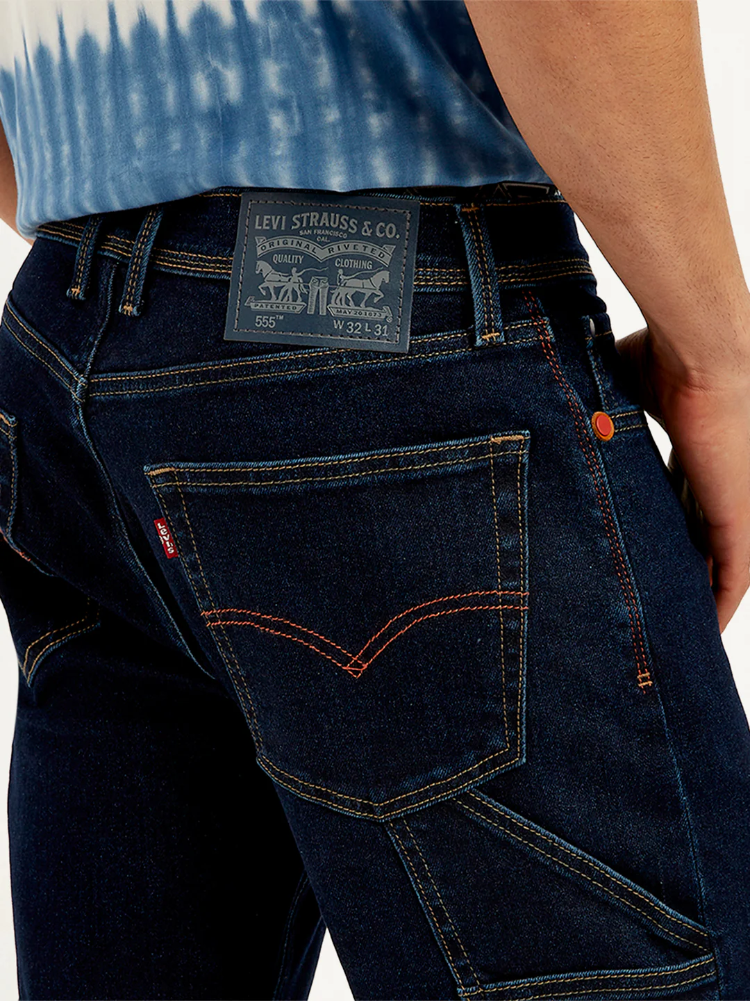 Men's 555 Navy Blue Relaxed Straight Mid Rise Utility  Jeans - Image 7