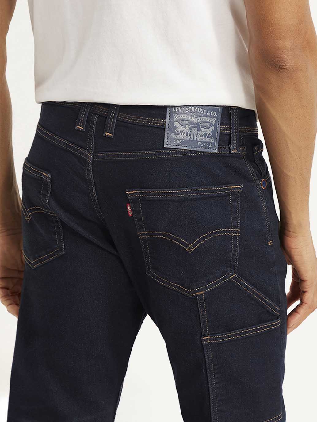 Men's 555 Navy Blue Relaxed Straight Mid Rise Utility Jeans - Image 6
