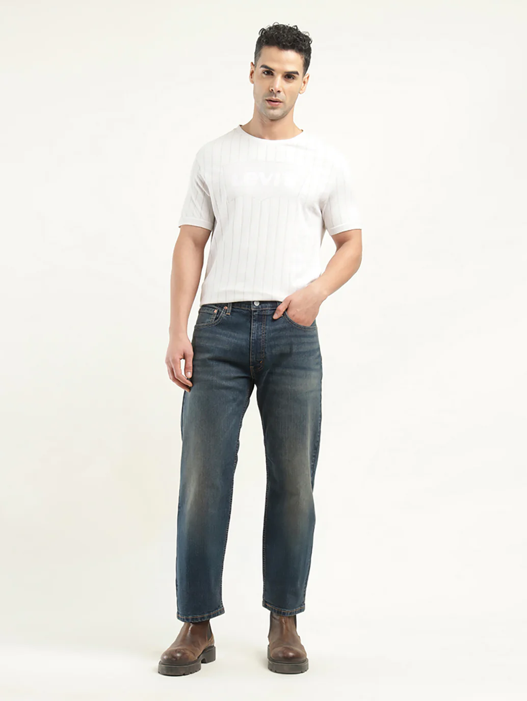 Men's 555'96 Indigo Relaxed Straight Fit Mid Rise Jeans - Image 3