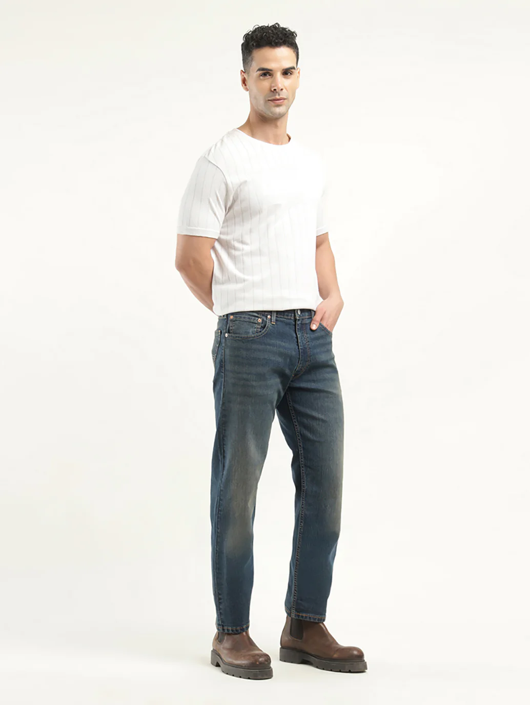 Men's 555'96 Indigo Relaxed Straight Fit Mid Rise Jeans - Image 7