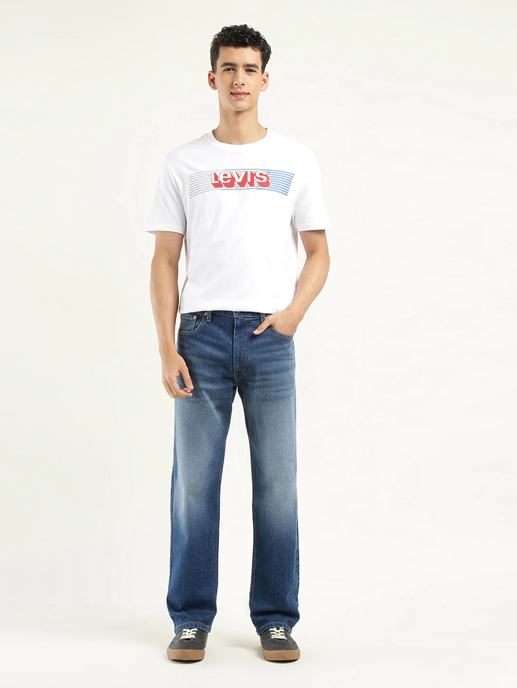 Men's 555'96 Indigo Relaxed Straight Fit Mid Rise Jeans - Image 3