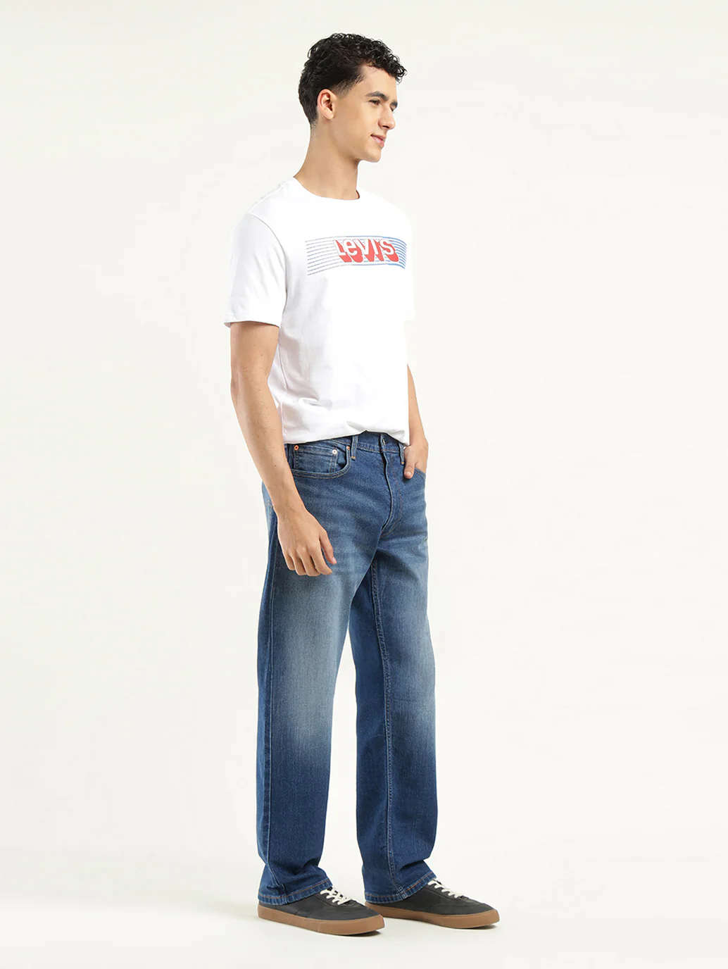Men's 555'96 Indigo Relaxed Straight Fit Mid Rise Jeans - Image 7