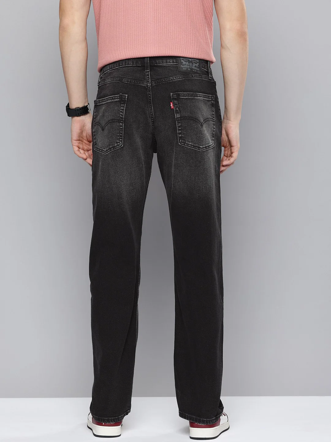 Men's 555'96 Black Relaxed Straight Fit Mid Rise Jeans - Image 5