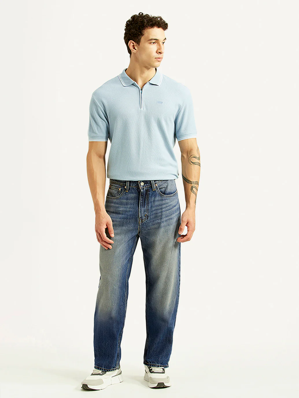 Men's 568 Blue Baggy Fit Mid Rise Jeans