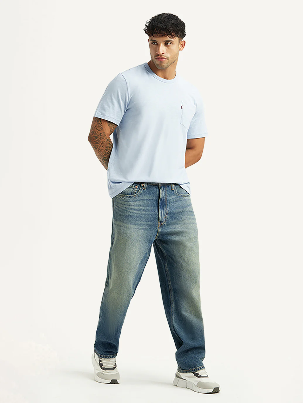 Men's Tinted 568 Blue Loose Fit Mid Rise Jeans