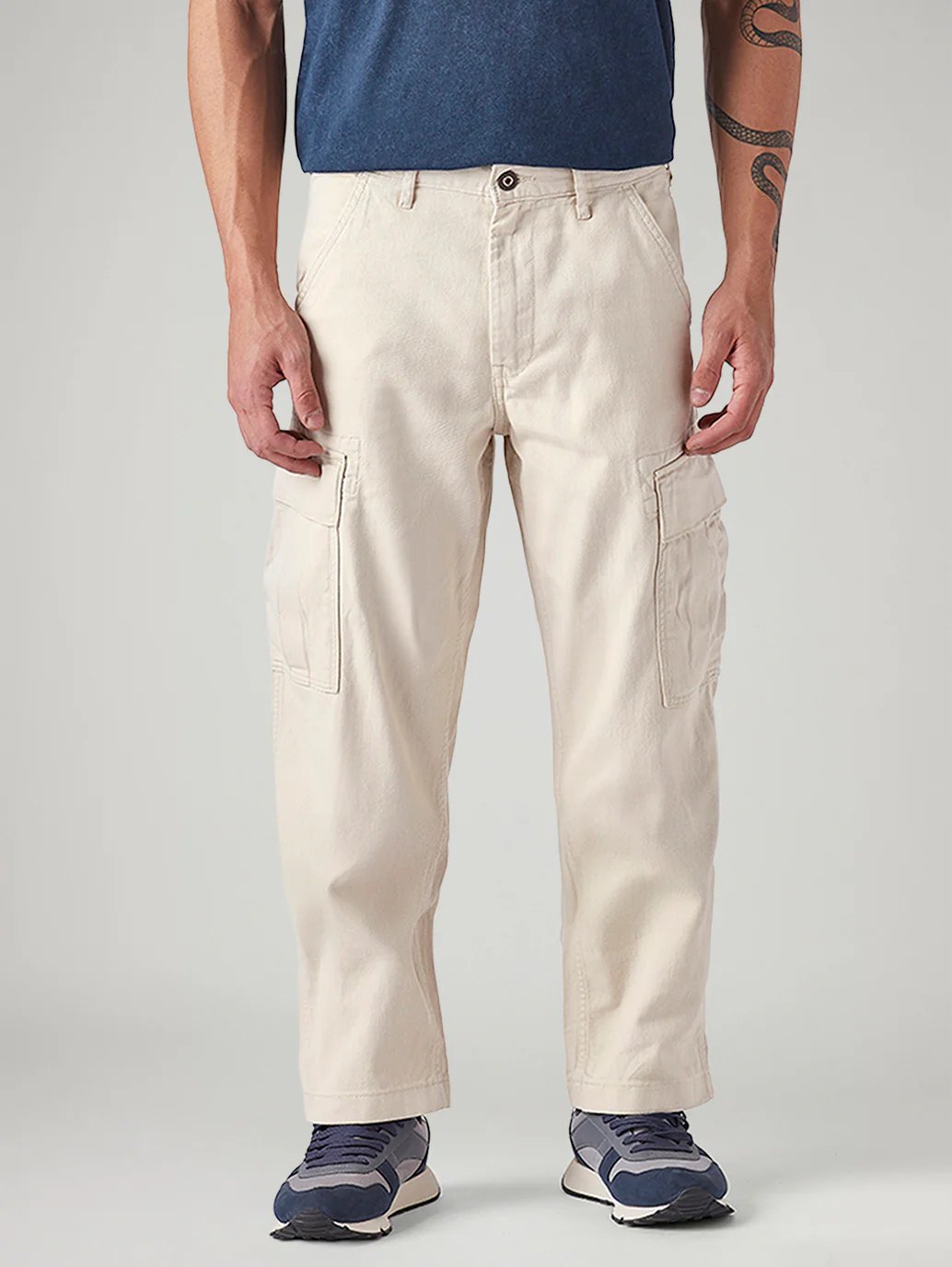 Men's 568 Cream Loose Fit Mid Rise Cargos - Image 3