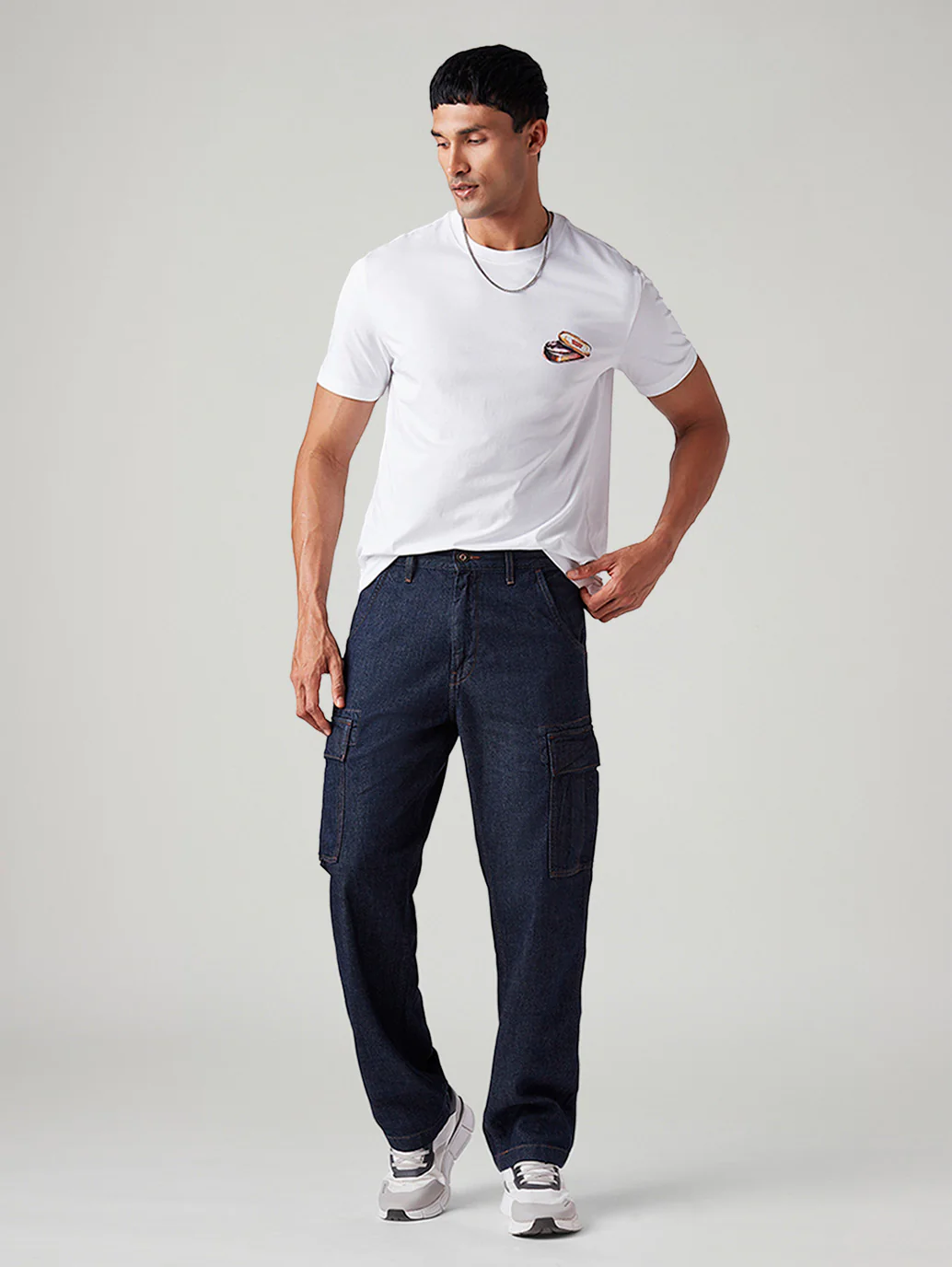 Men's 568 Dark Blue Loose Fit Mid Rise Cargos