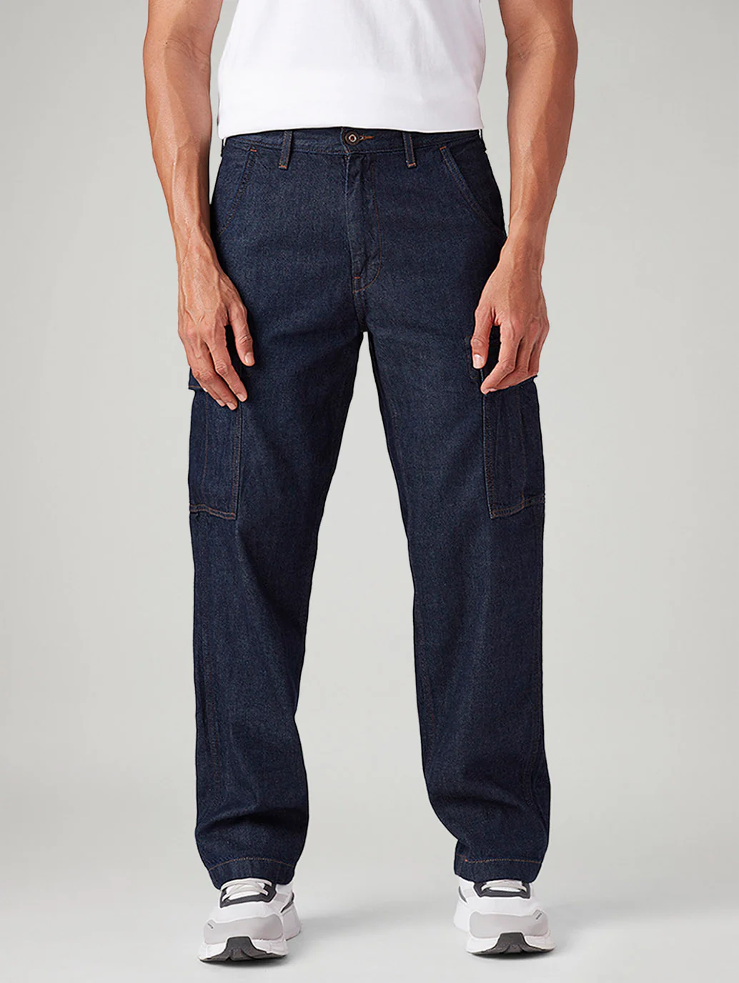 Men's 568 Dark Blue Loose Fit Mid Rise Cargos - Image 3
