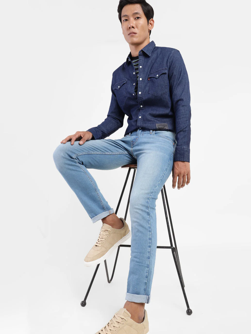 Men's 65504 Blue Skinny Fit Mid Rise Jeans - Image 6