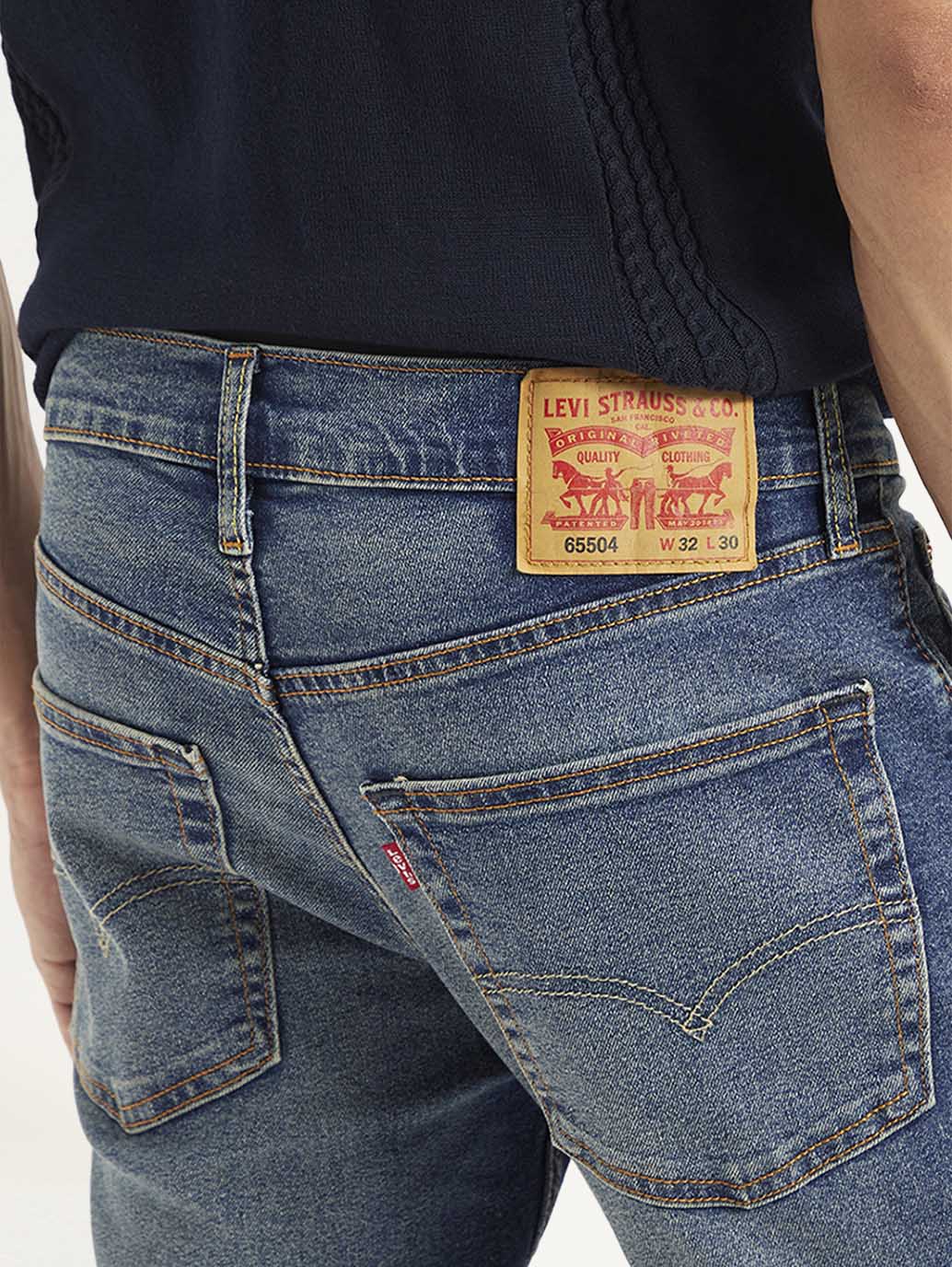 Men's 65504 Blue Skinny Fit Mid Rise Jeans - Image 3