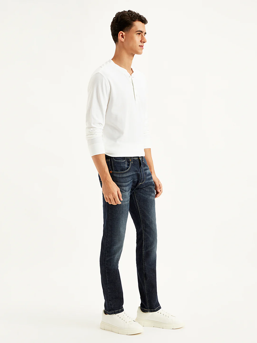 Men's 65504 Navy Blue Skinny Fit Mid Rise Jeans - Image 3