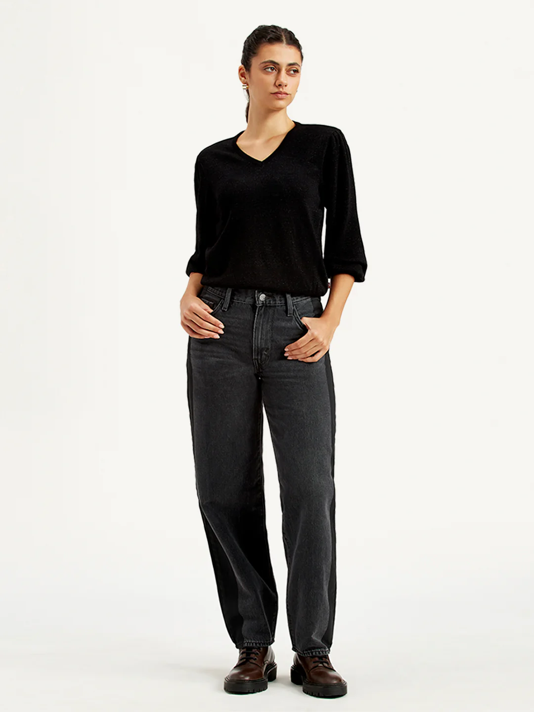Women's 94 Charcoal Grey Baggy Fit Mid Rise Jeans