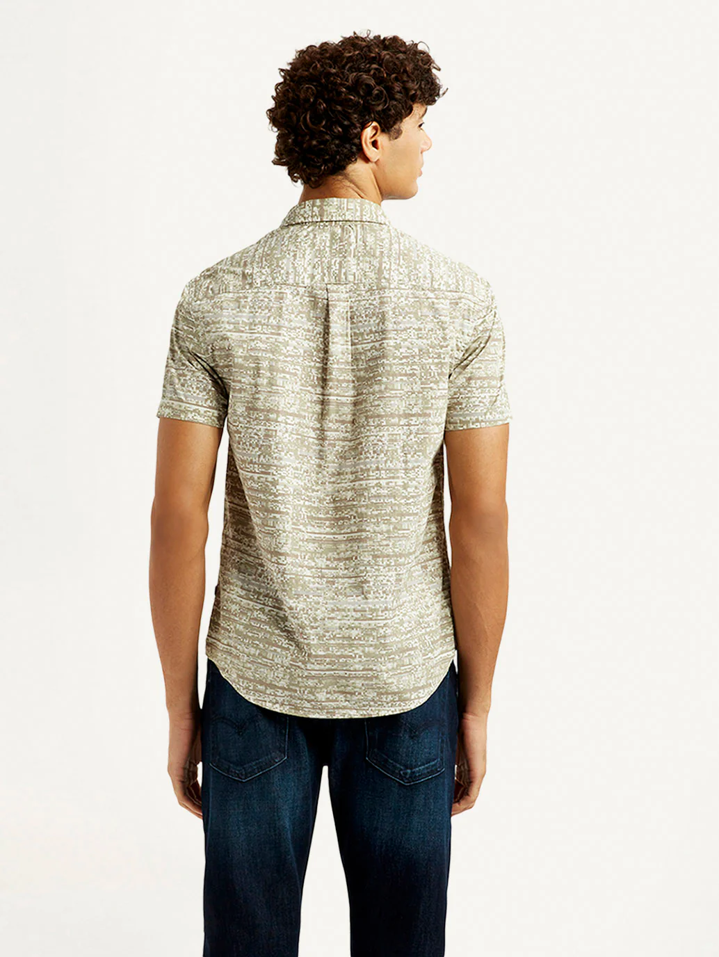 Men's Abstract Beige Slim Fit Shirt - Image 3