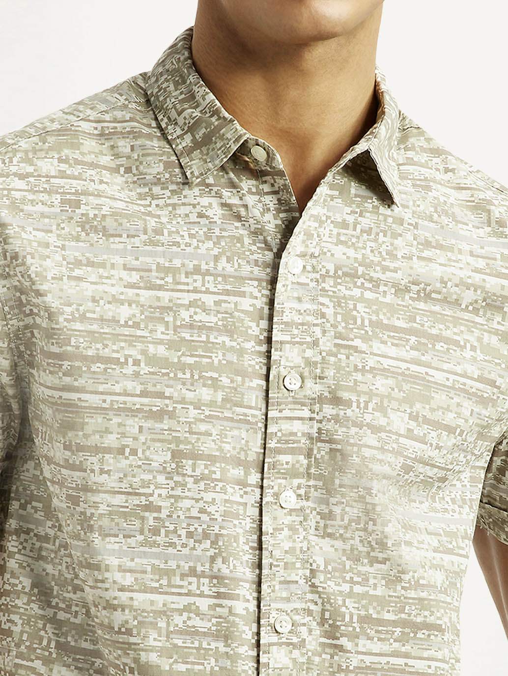 Men's Abstract Beige Slim Fit Shirt - Image 4