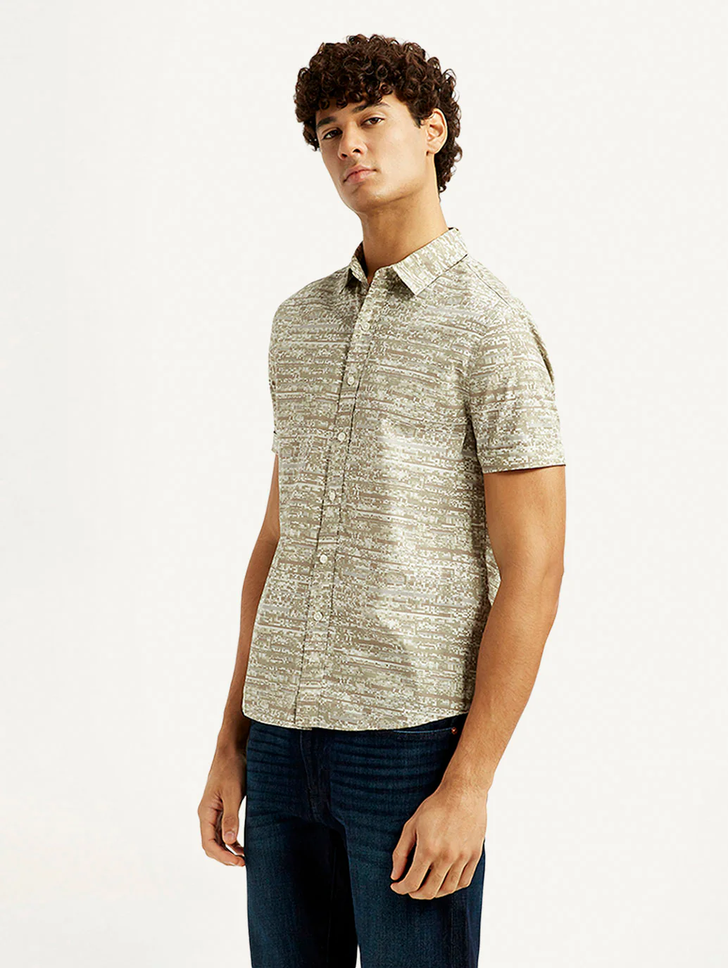 Men's Abstract Beige Slim Fit Shirt - Image 5