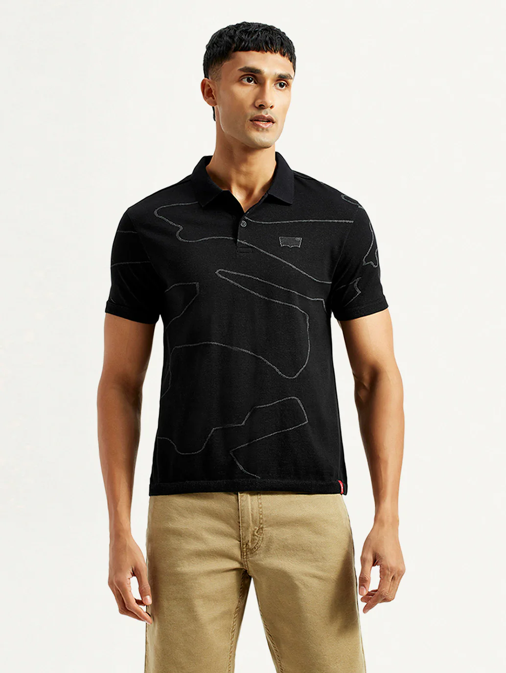 Men's Abstract Black Slim Fit Polo T-Shirt - Image 2