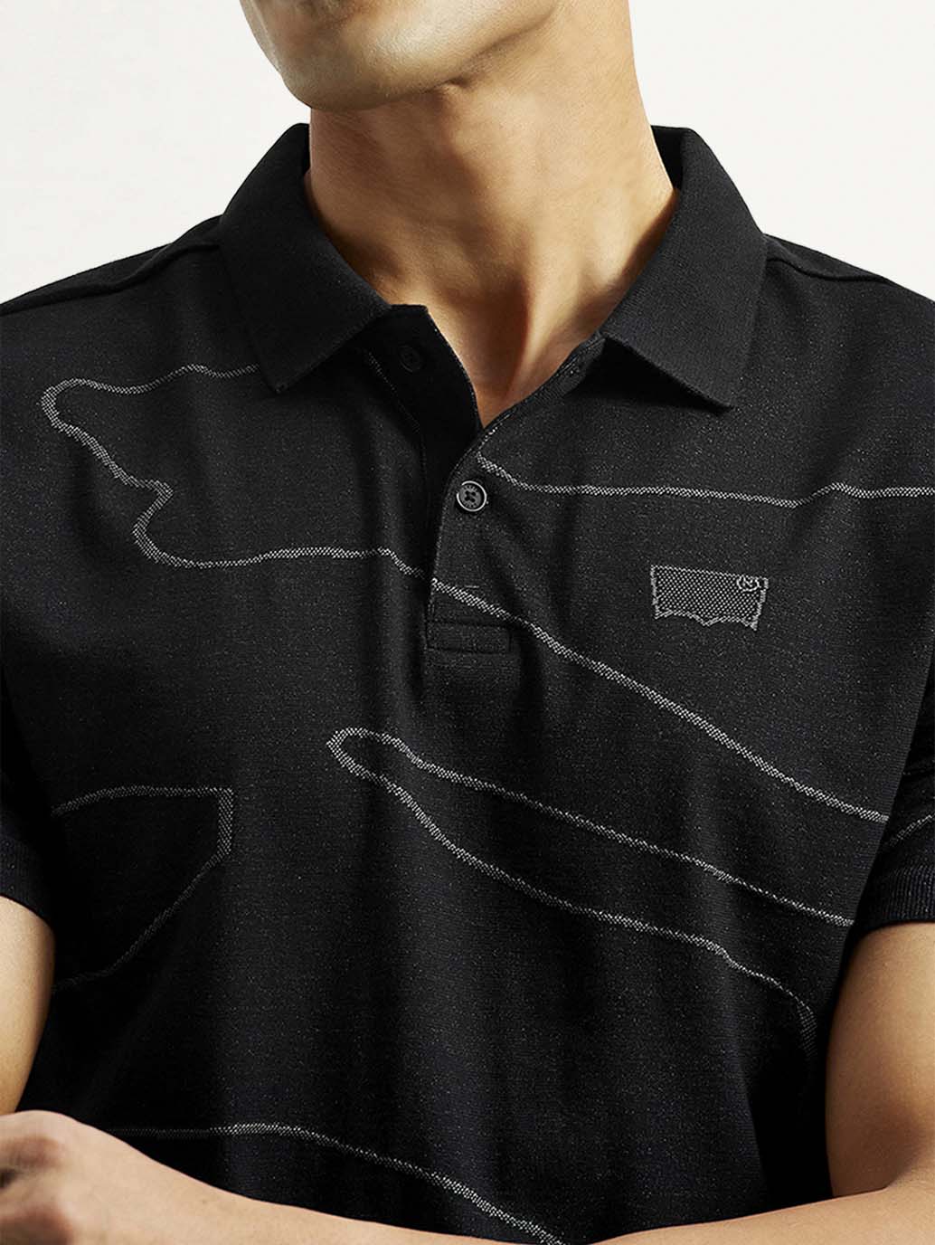 Men's Abstract Black Slim Fit Polo T-Shirt - Image 4