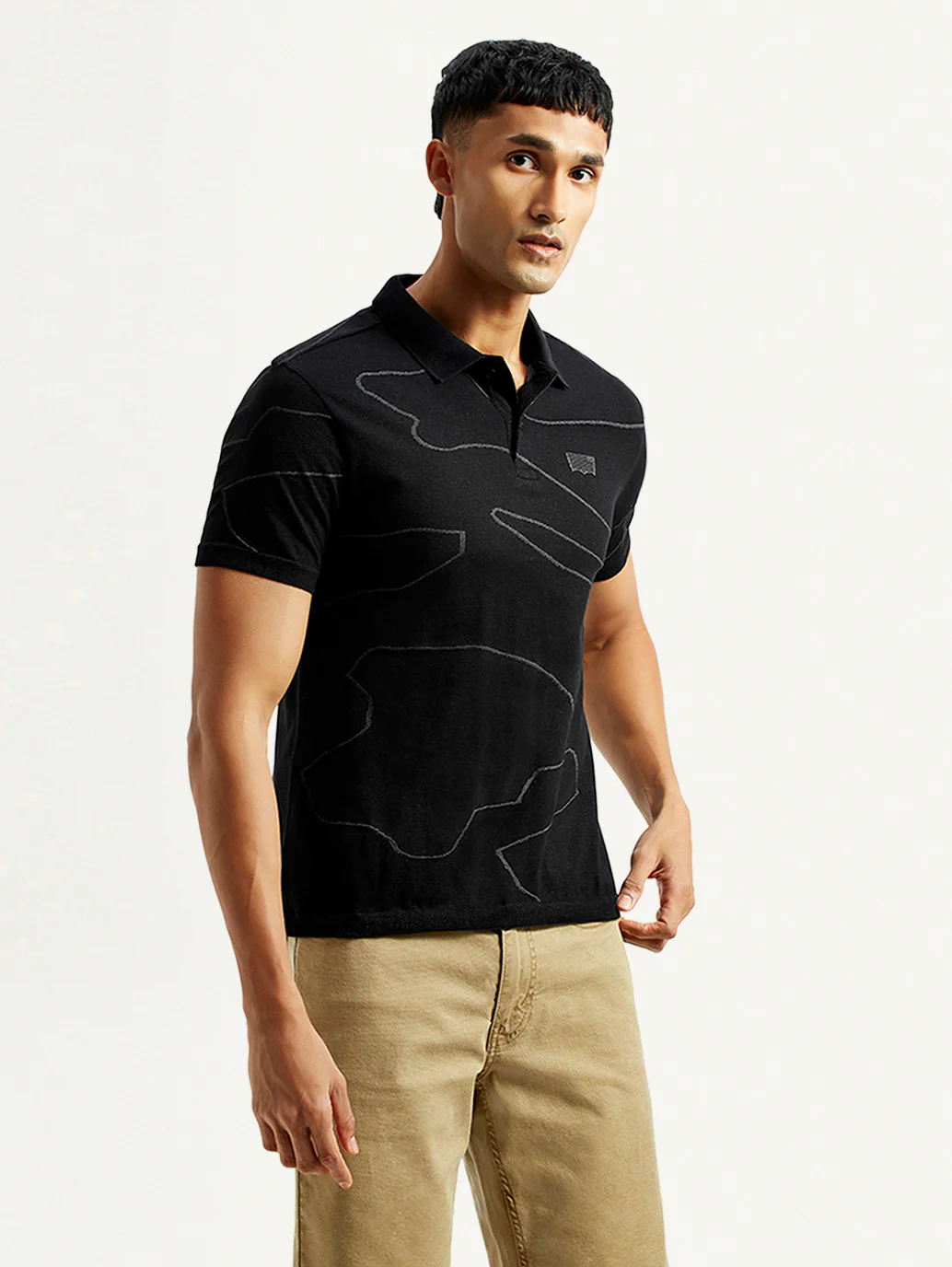 Men's Abstract Black Slim Fit Polo T-Shirt - Image 5