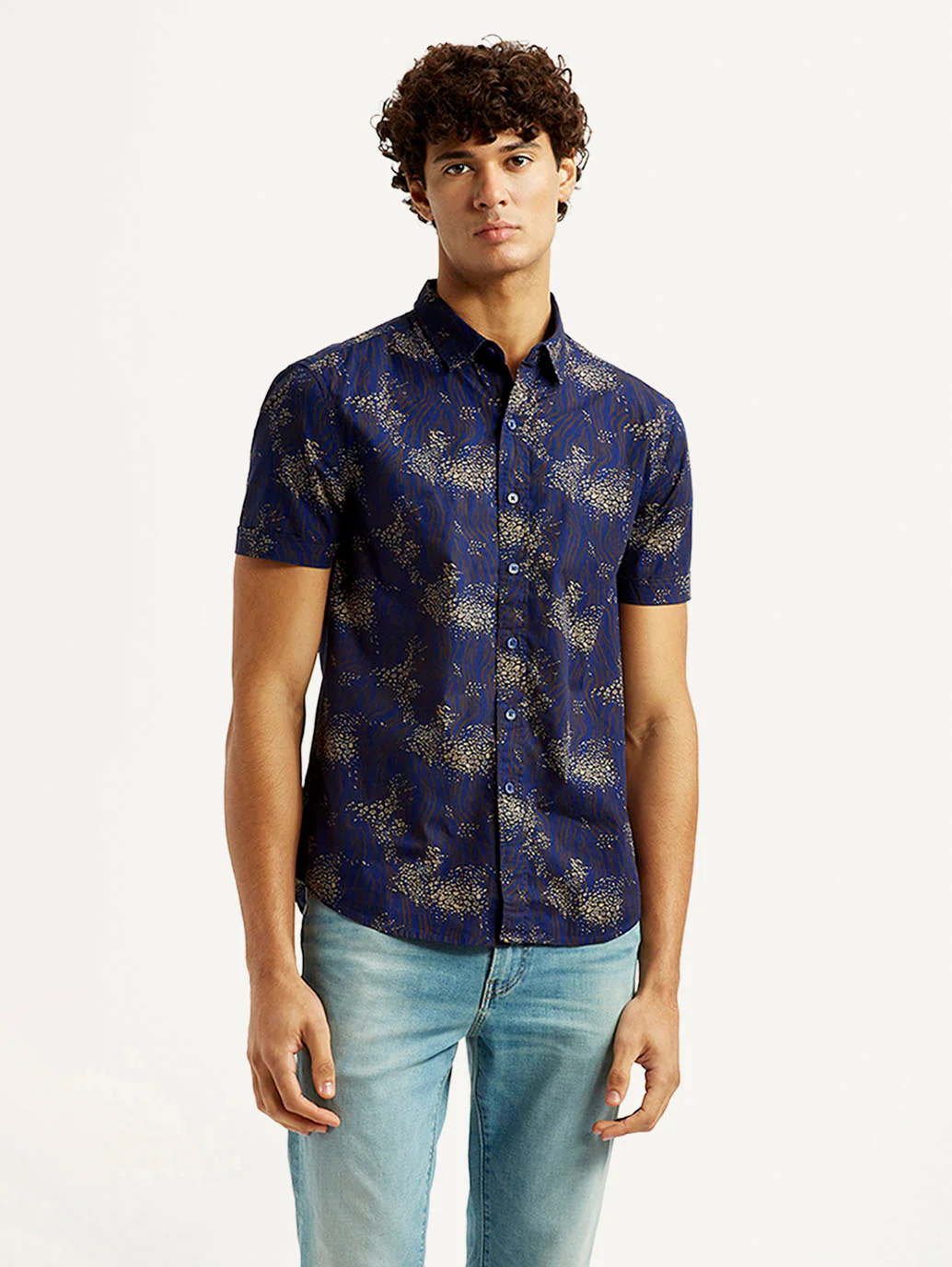 Men's Abstract Dark Blue Slim Fit Shirt - Image 5
