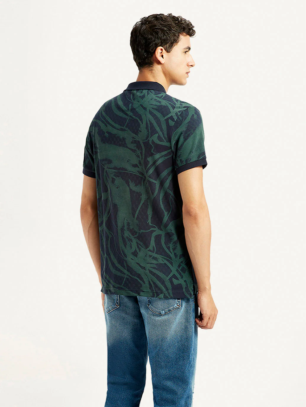 Men's Abstract Dark Green Slim Fit Polo T-shirt - Image 2