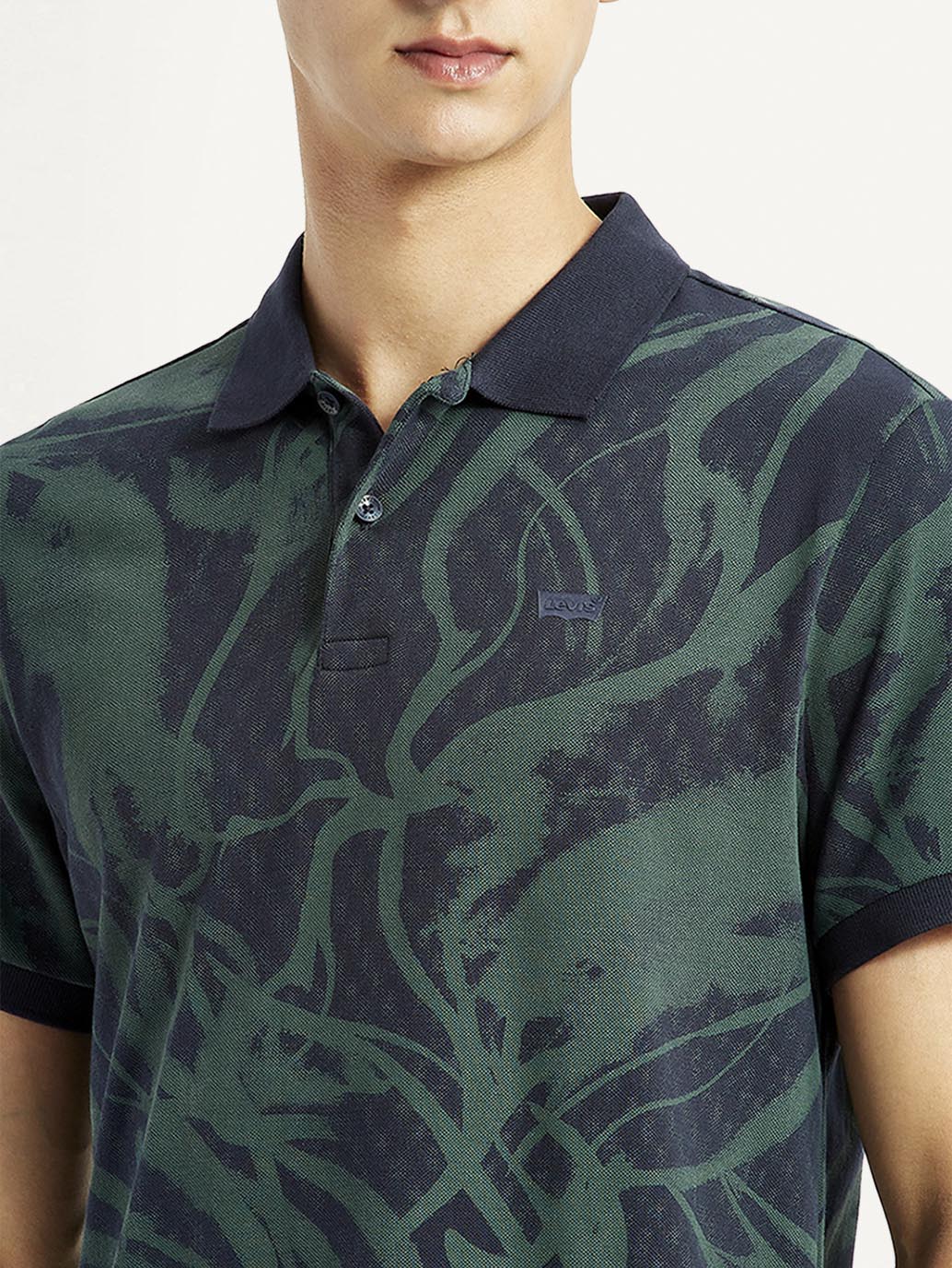 Men's Abstract Dark Green Slim Fit Polo T-shirt - Image 3