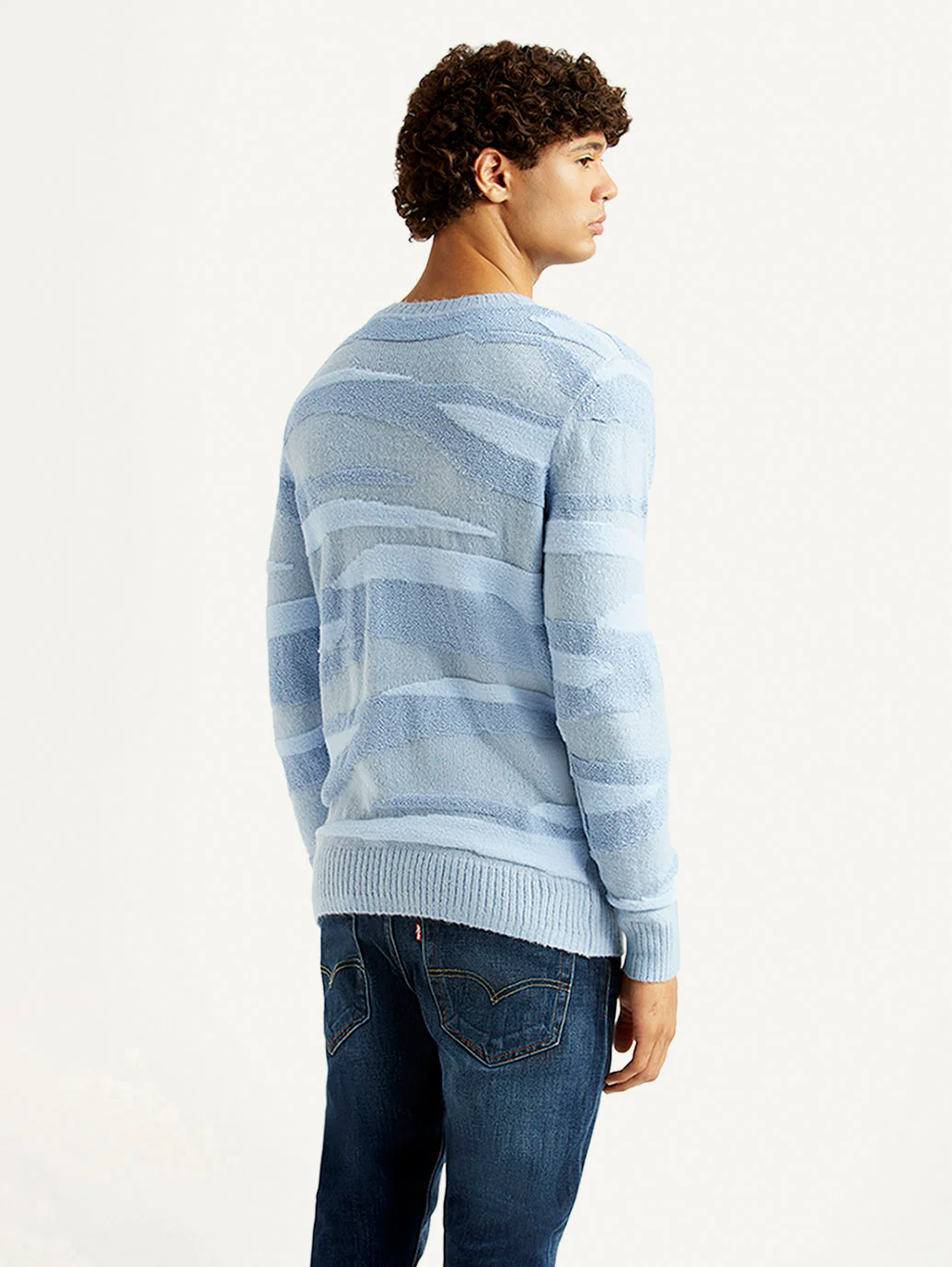 Men's Abstract Light Blue Crew Neck Sweater - Image 2