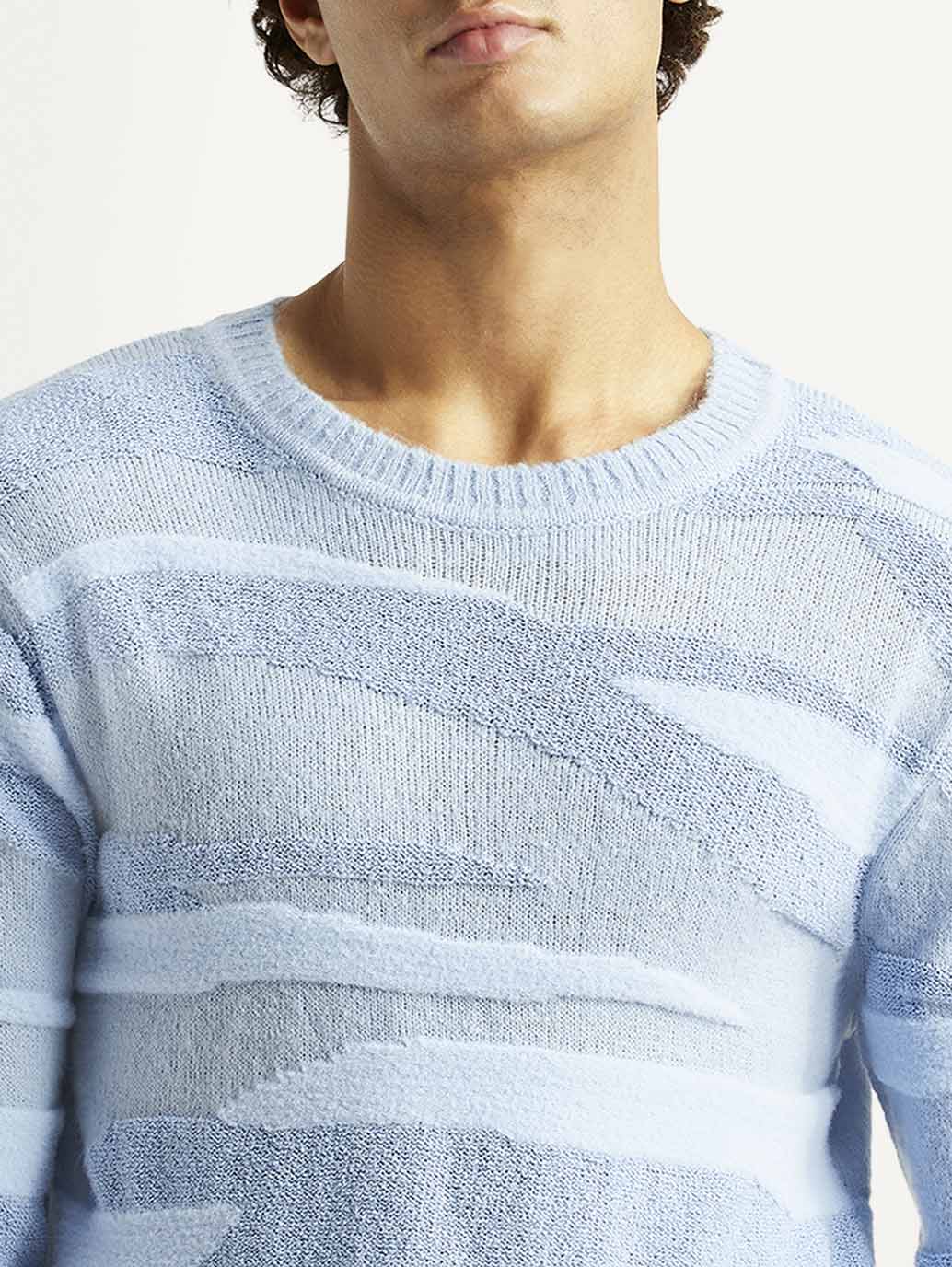 Men's Abstract Light Blue Crew Neck Sweater - Image 4