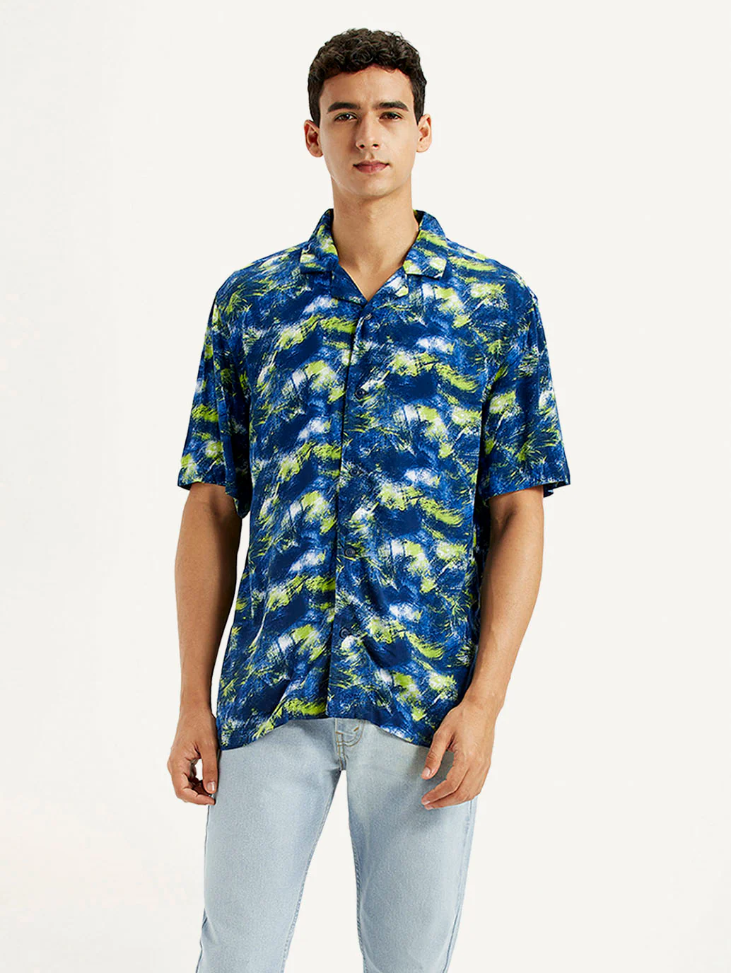 Men's Abstract Multi Color Slim Fit Camp Shirt