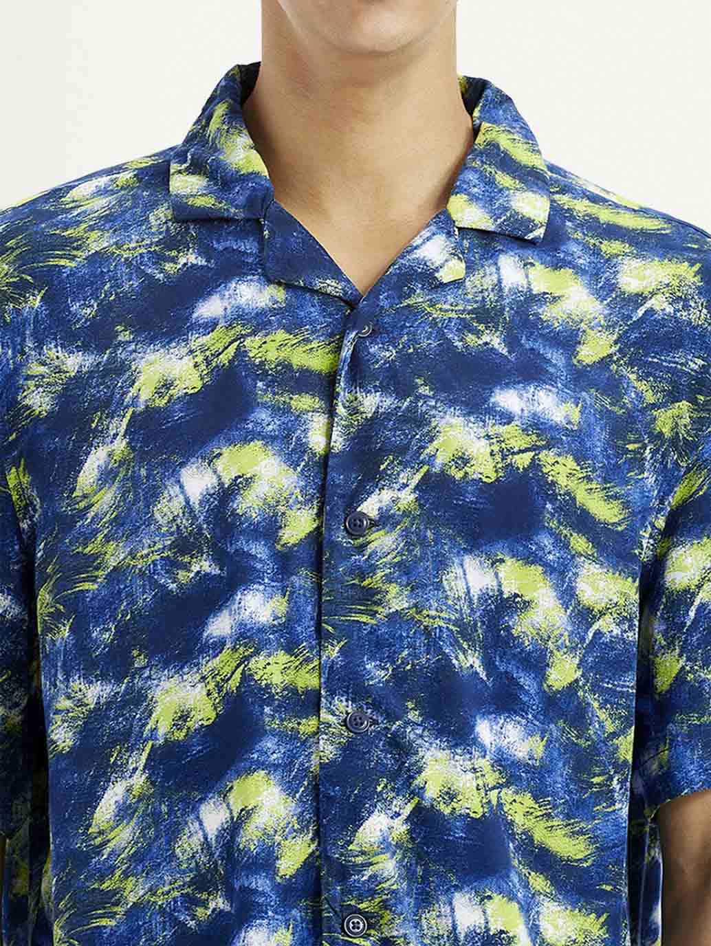 Men's Abstract Multi Color Slim Fit Camp Shirt - Image 4