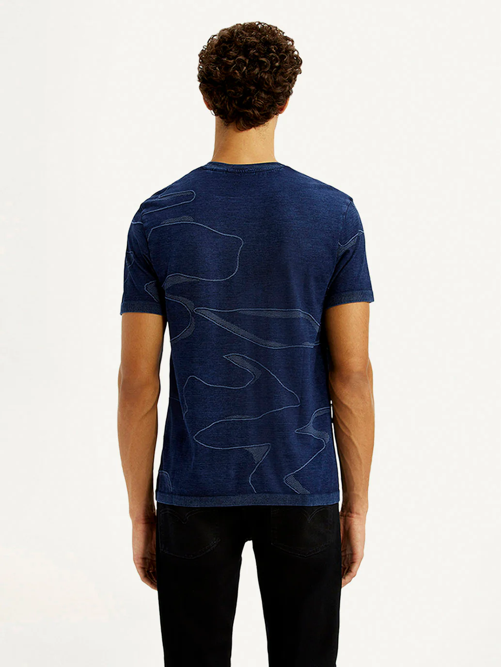 Men's Abstract Navy Blue Slim Fit Seamless T-shirt - Image 5
