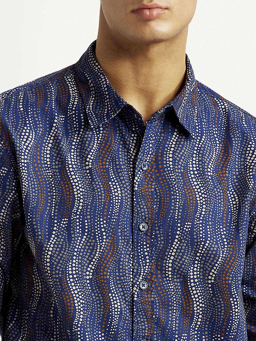 Men's Abstract Navy Slim Fit Shirt - Image 4