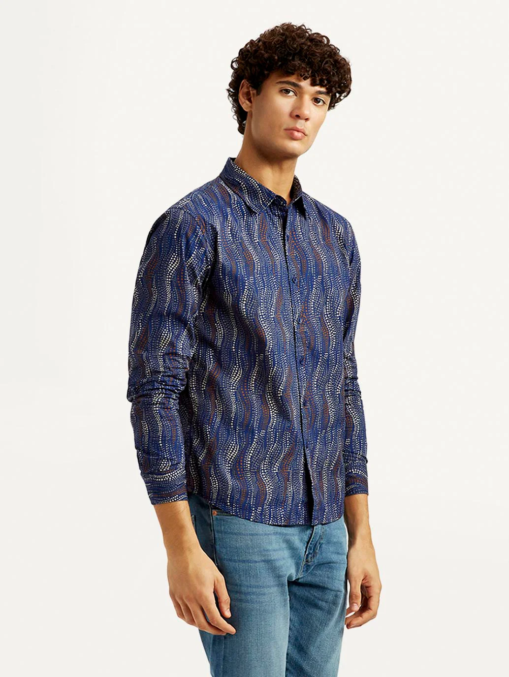 Men's Abstract Navy Slim Fit Shirt - Image 5