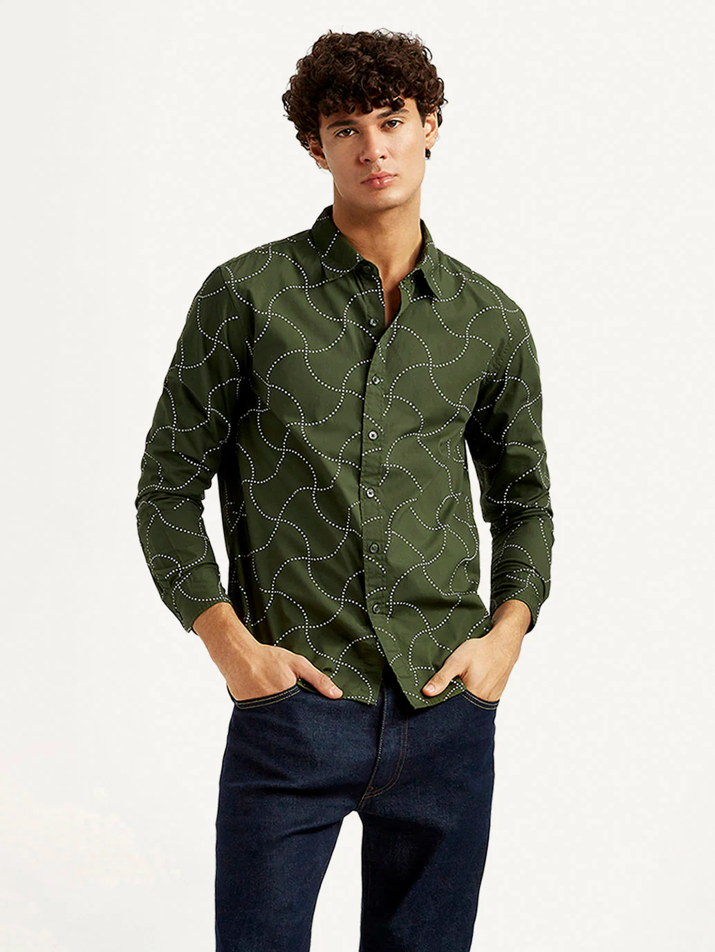 Men's Abstract Olive Slim Fit Shirt