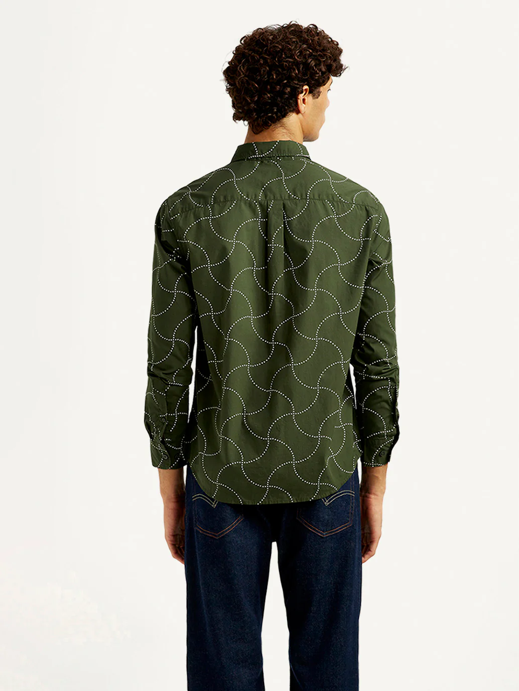 Men's Abstract Olive Slim Fit Shirt - Image 3