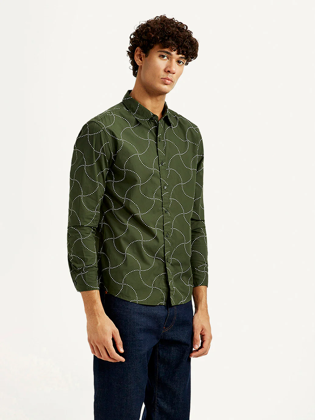 Men's Abstract Olive Slim Fit Shirt - Image 5