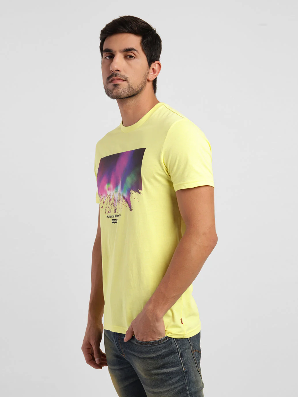 Men's Abstract Print Crew Neck T-shirt Yellow - Image 4