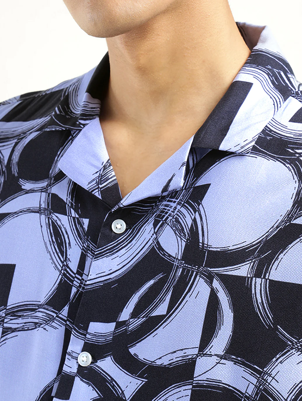 Men's Abstract Print Lapel Collar Shirt - Image 4